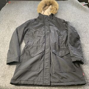 Levis Jacket Womens Medium Black Sherpa Lined Parka Jacket Faux Fur Trim Hooded